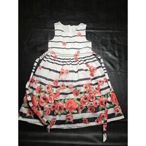 H2 Girls size 7-8 Black and White Pink Floral Dress by Sunny Fashion Easter